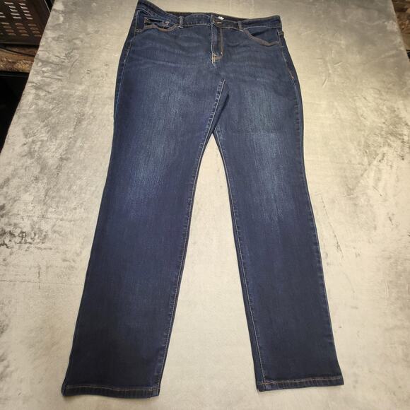 Old Navy Jeans Womens 16 Long Blue Mid-Rise Power Slim Straight Stretch Denim - Picture 1 of 10